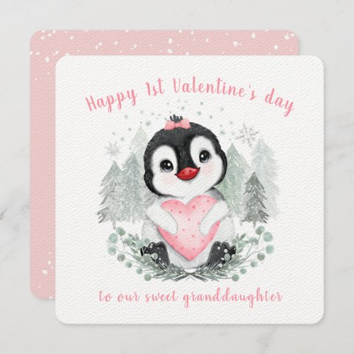 Penguin Pink Valentines Day Vintage Square Card