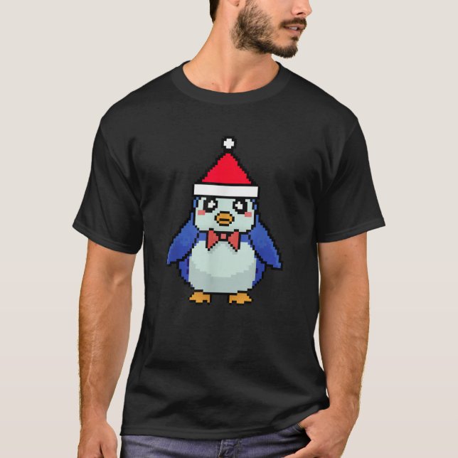 Penguin Pixelated Christmas Funny Penguin Xmas  T-Shirt (Front)