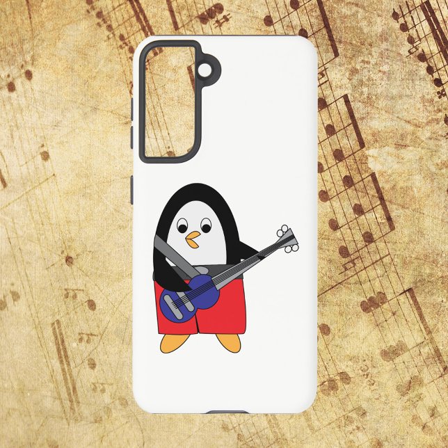 Penguin Playing Bass Guitar Cute Samsung Galaxy Case (A cute phone case with a penguin playing the bass guitar.)