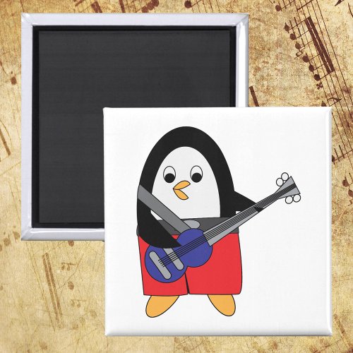 Penguin Playing Bass Guitar Magnet