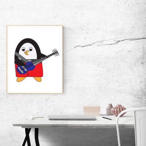 Penguin Playing Bass Guitar Poster