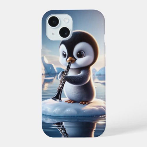 Penguin playing clarinet iPhone 15 case