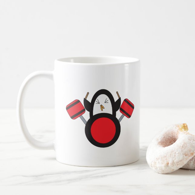 Penguin Playing Drum set Coffee Mug (With Donut)