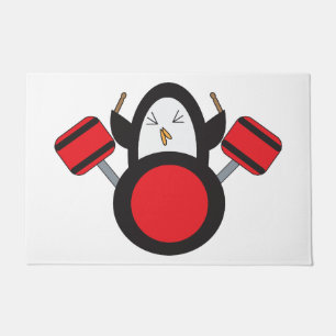 Penguin Playing Drums Adorable Doormat