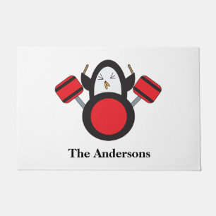 Penguin Playing Drums Adorable Personalize Doormat