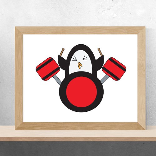 Penguin Playing Drums Cute Poster