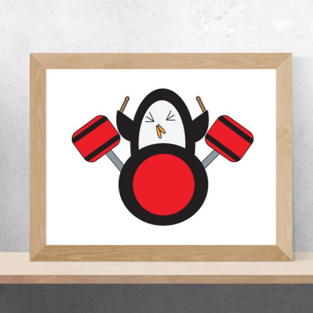Penguin Playing Drums Cute Poster (Creator Uploaded)