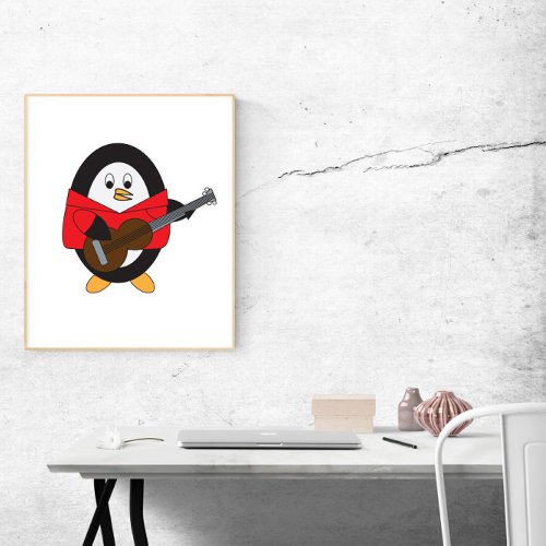 Penguin Playing Guitar Cute Poster