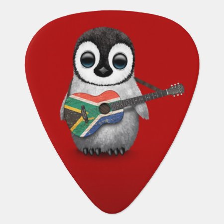 Penguin Playing South African Flag Guitar Red Guitar Pick