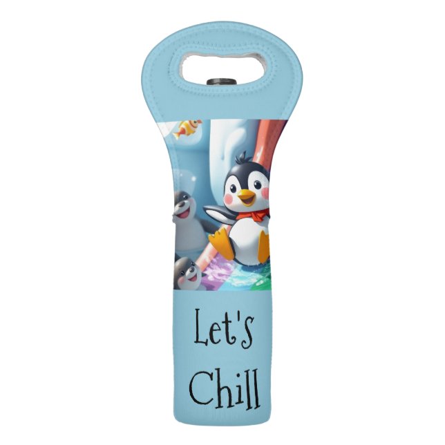 Penguin plays on a slide wine bag (Front)