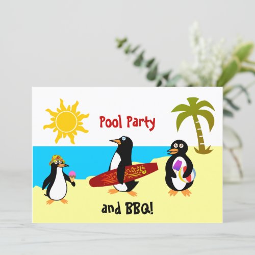 Penquin Pool Party / Beach Party Invitation