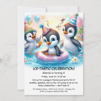 Penguin Pool Party Birthday Invitation 