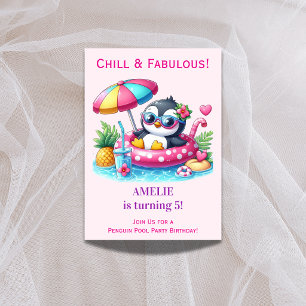Penguin Pool Party Birthday Invitation Girls