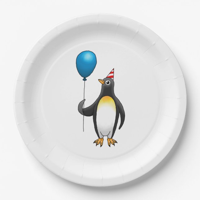 Penguin Pool Party Birthday Paper Plates (Front)