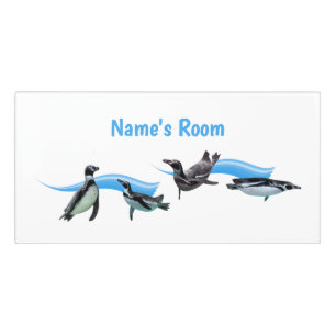 Penguin Pool Party Door Name Plate Sign