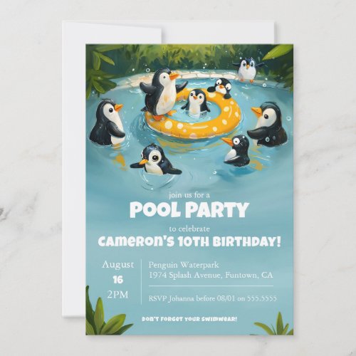 Penguin Pool Party kids birthday  Invitation
