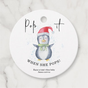 Penguin - Pop it When she pops Favor Tags
