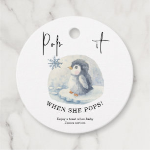 Penguin - Pop it When she pops Favor Tags