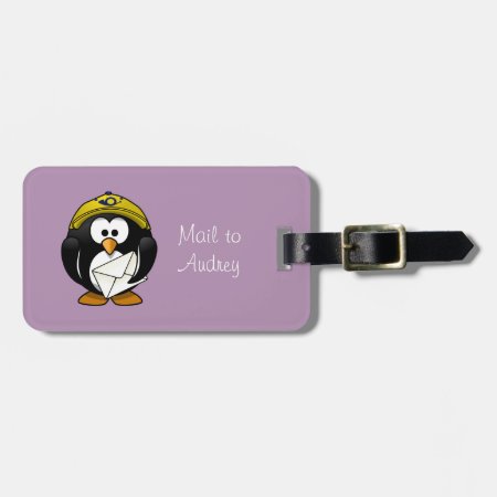 Penguin Postman Purple Luggage Tag