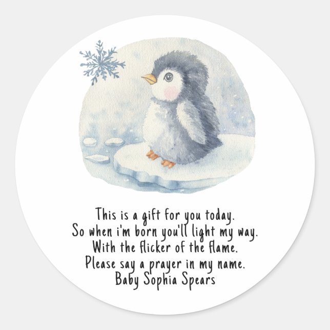 Penguin. Prayer candle label (Front)