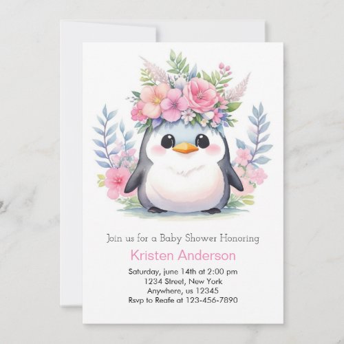 Penguin Princess Celebration Girl Baby Shower Invitation