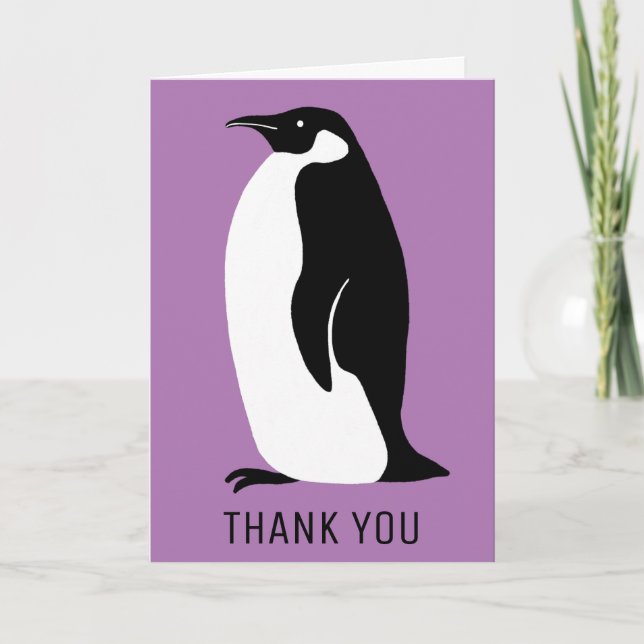 Penguin Purple Black White Thank You Card (Front)