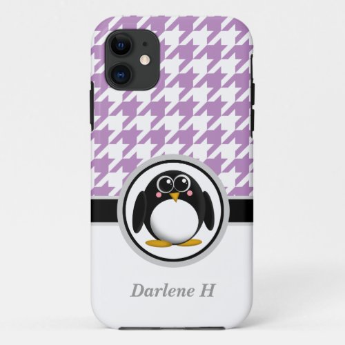 Penguin Purple  White Houndstooth iPhone 5 Case