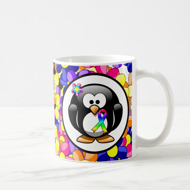 Penguin Rainbow Awareness Ribbon Coffee Mug (Right)