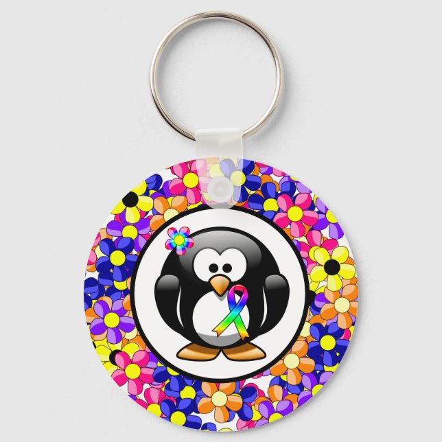 Penguin Rainbow Awareness Ribbon Keychain (Front)