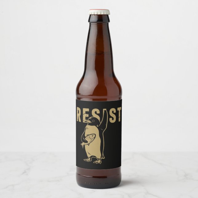 Penguin Resist Penguins Protest Against Tariffs Beer Bottle Label (Front)
