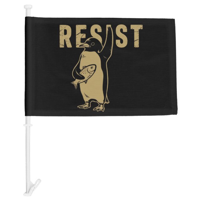 Penguin Resist Penguins Protest Against Tariffs Car Flag (Front)