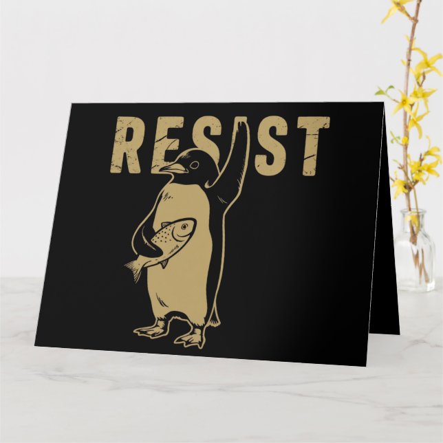 Penguin Resist Penguins Protest Against Tariffs Card (Yellow Flower)