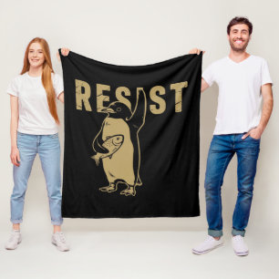 Penguin Resist Penguins Protest Against Tariffs Fleece Blanket