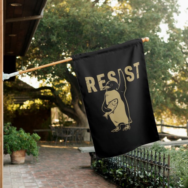 Penguin Resist Penguins Protest Against Tariffs House Flag (In SItu)