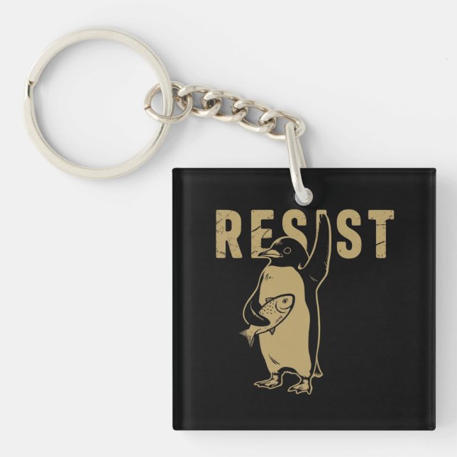 Penguin Resist Penguins Protest Against Tariffs Keychain (Front)