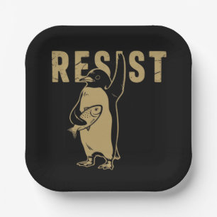 Penguin Resist Penguins Protest Against Tariffs Paper Plates