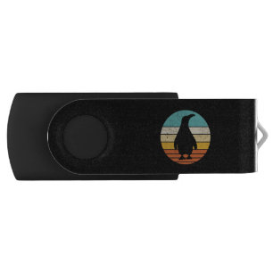 Penguin Retro Vintage Sunset Flash Drive