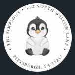 Penguin Return Address Classic Round Sticker<br><div class="desc">Dress up your Christmas cards,  baby shower or birthday invitations with these adorable return address stickers. Featuring a watercolor penguin. Customize with your address.</div>
