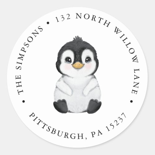 Penguin Return Address Classic Round Sticker