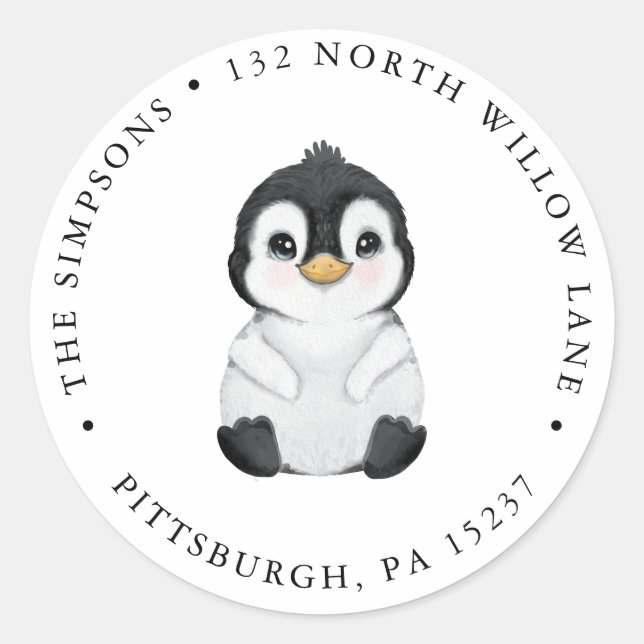 Penguin Return Address Classic Round Sticker (Front)