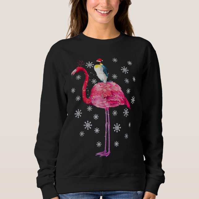 Penguin Riding Flamingo Christmas Pajamas Tshirt (Front)