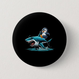 Penguin Riding Shark Costume Sea Animal Lover Kids Button