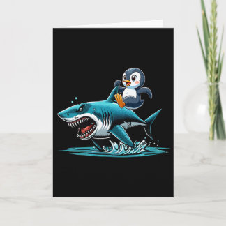 Penguin Riding Shark Costume Sea Animal Lover Kids Card