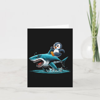 Penguin Riding Shark Costume Sea Animal Lover Kids Card