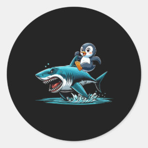 Penguin Riding Shark Costume Sea Animal Lover Kids Classic Round Sticker