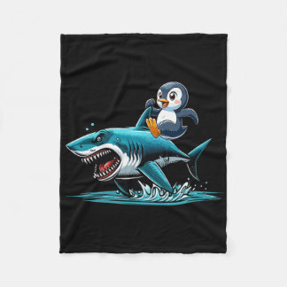 Penguin Riding Shark Costume Sea Animal Lover Kids Fleece Blanket