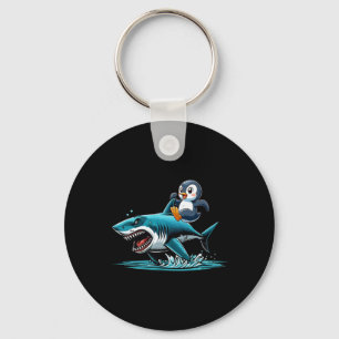 Penguin Riding Shark Costume Sea Animal Lover Kids Keychain