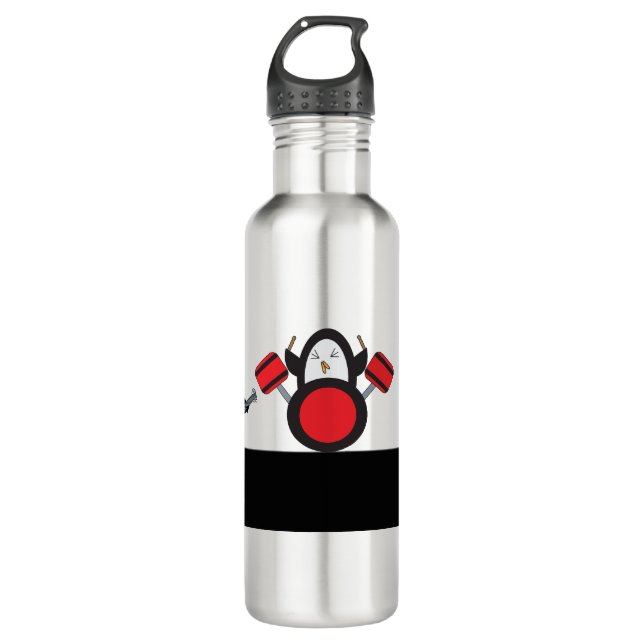 Penguin Rock Band Cute Stainless Steel Water Bottle (Front)