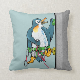 Penguin Rock Climbing Throw Pillow