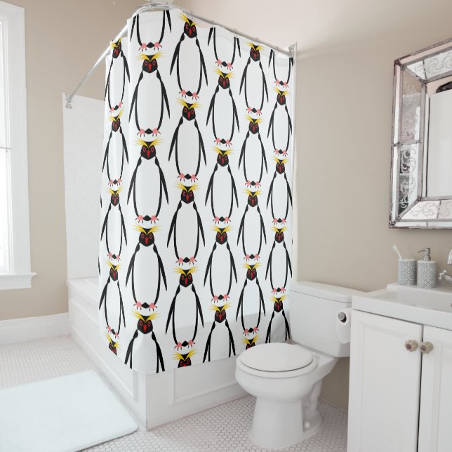 Penguin rockhopper or macaroni shower curtain (In Situ)